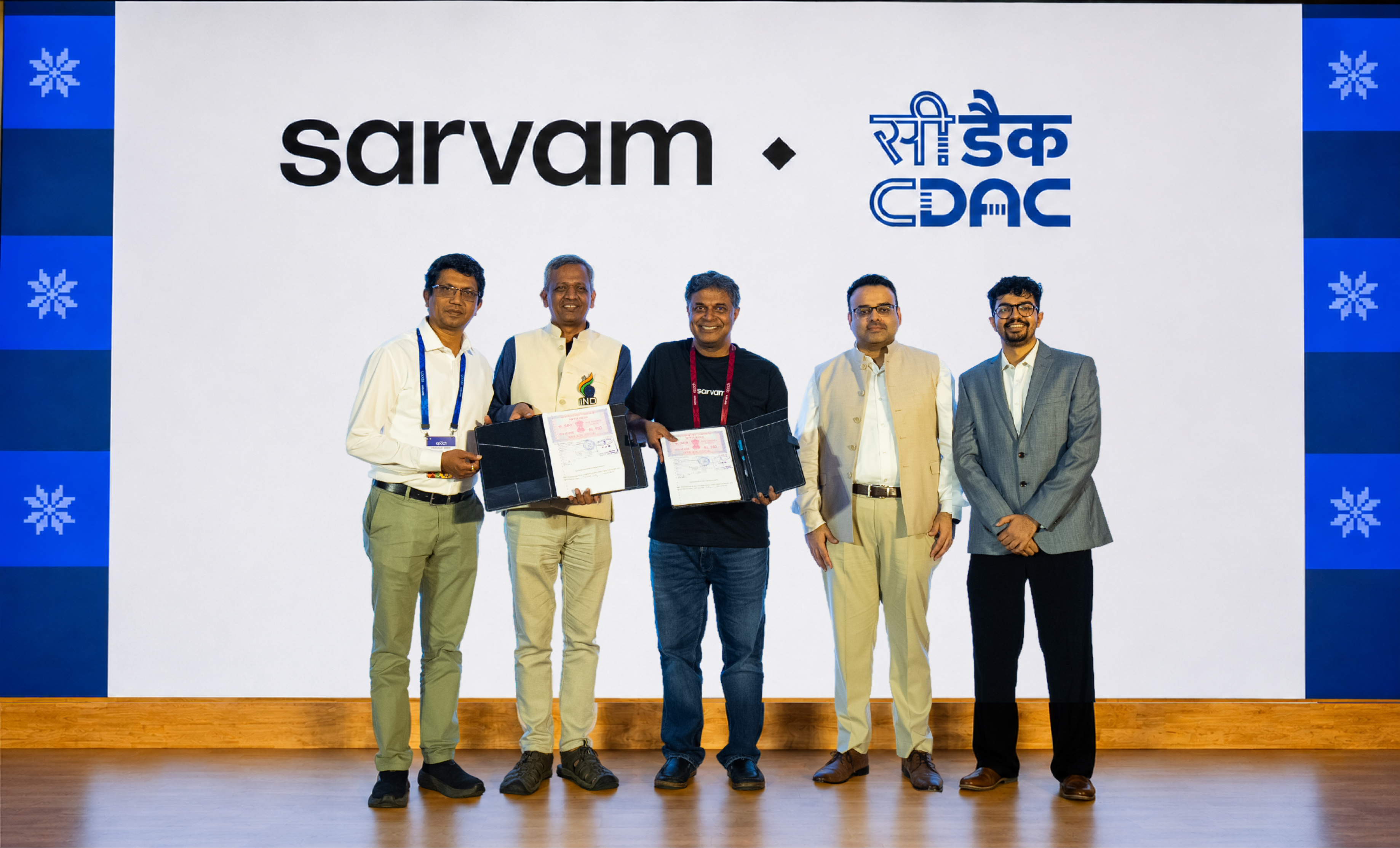 Sarvam and C-DAC representatives at the MoU signing ceremony