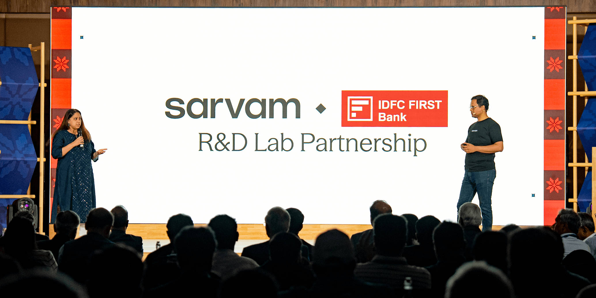 IDFC FIRST Bank and Sarvam announce their R&D Lab Partnership on stage